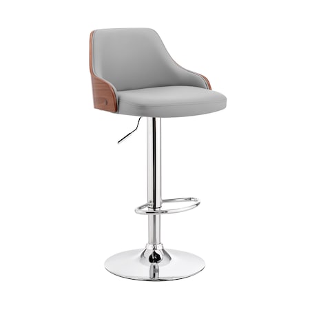 Armen Living Asher Adjustable Gray Faux Leather and Chrome Finish Bar Stool LCARBAWAGR